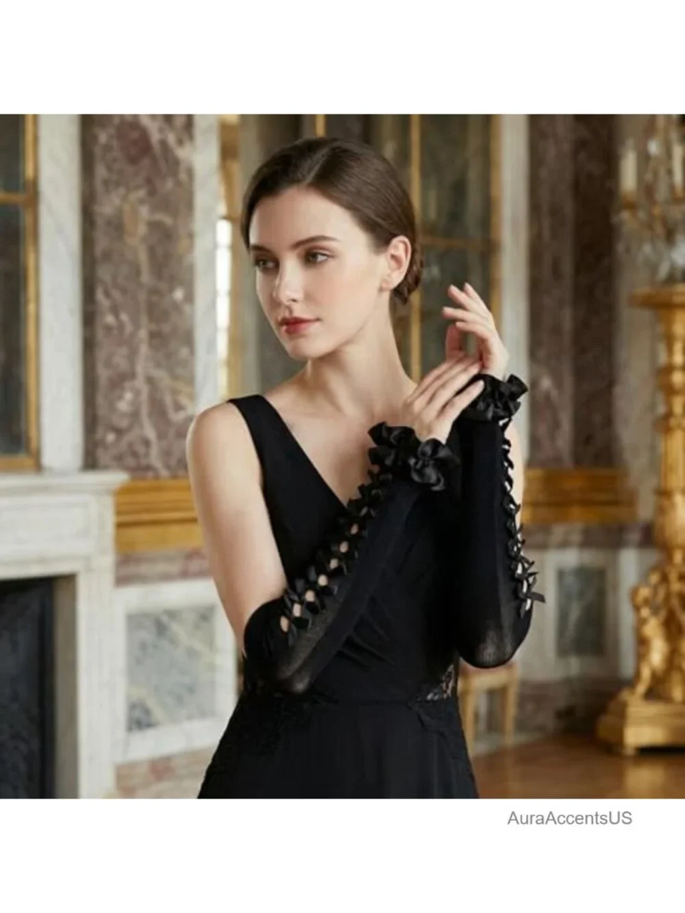 Fingerless Lace Gloves Gothic Bowtie Arm Sleeves Y2K for Lolita Dress